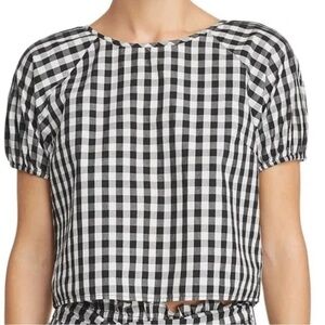 JOIE Gingham Puffy Short Sleeve Blouse in Black and White (Sandy Liang Inspo)